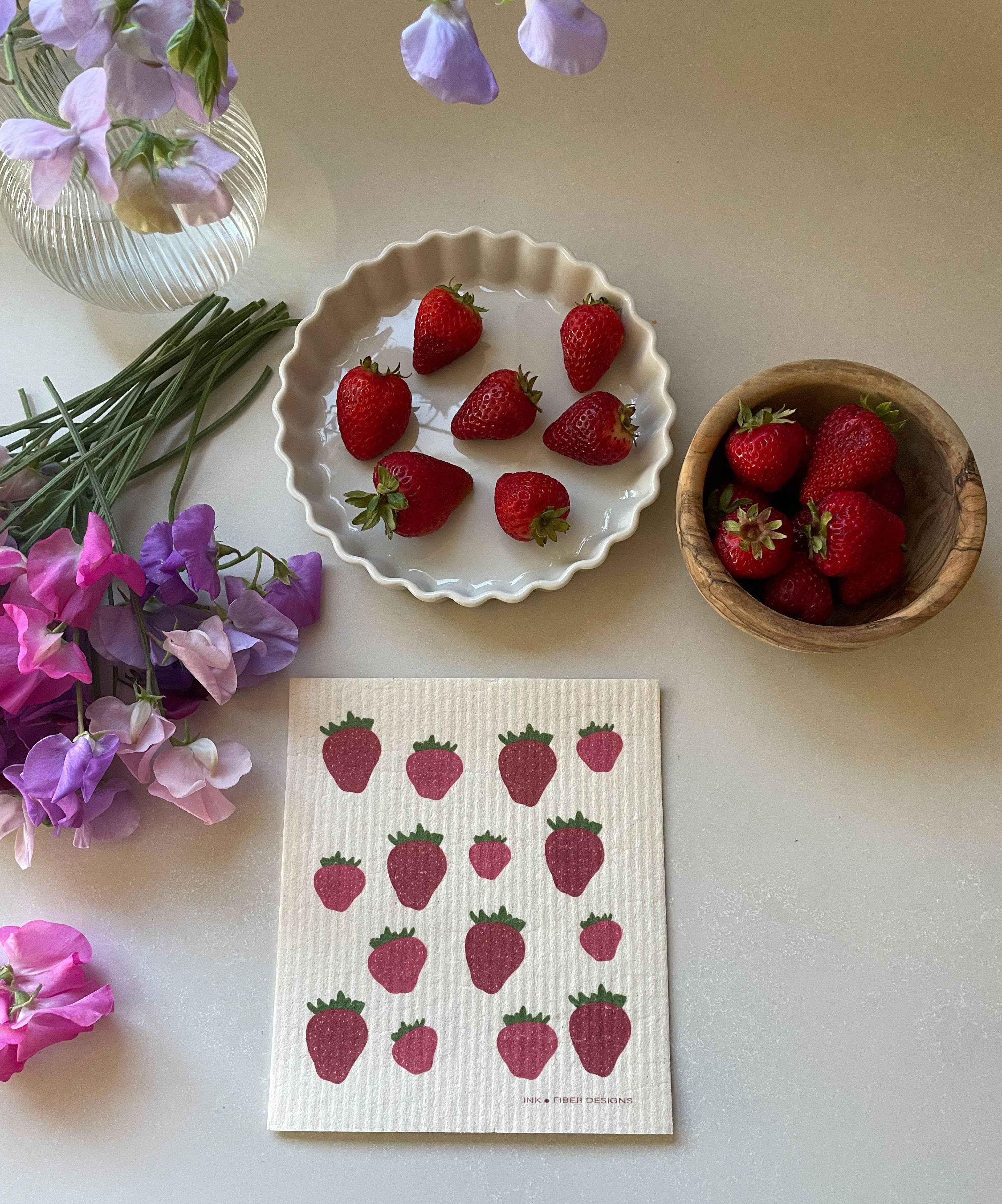 Strawberries Red Swedish Dishcloth