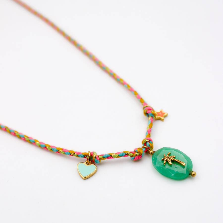 Pink chalcedony grigri cord necklace - CARLA