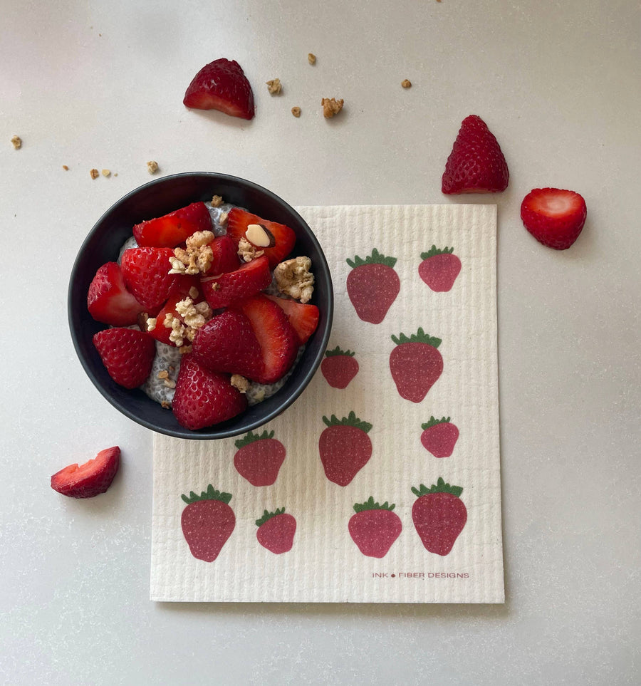 Strawberries Red Swedish Dishcloth