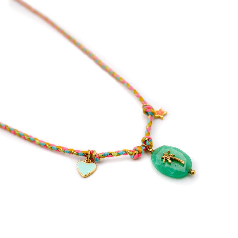 Pink chalcedony grigri cord necklace - CARLA