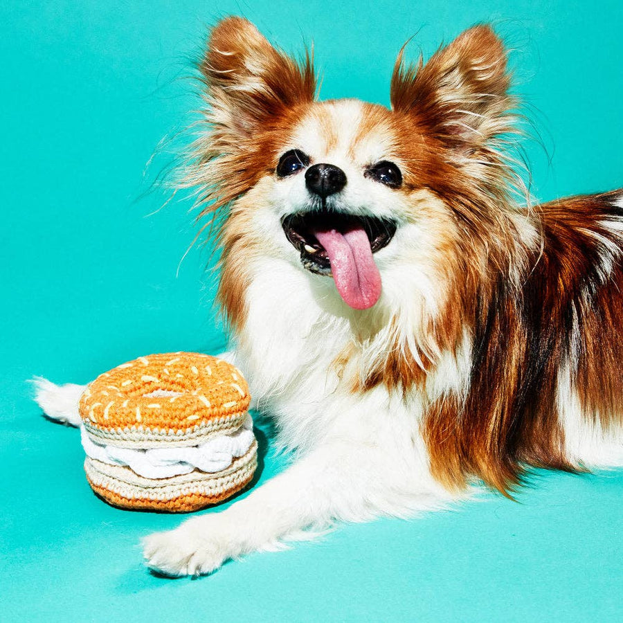 Bagel & Cream Cheese Dog Toy - Organic Cotton and Natural Dyes - Fair Trade Made